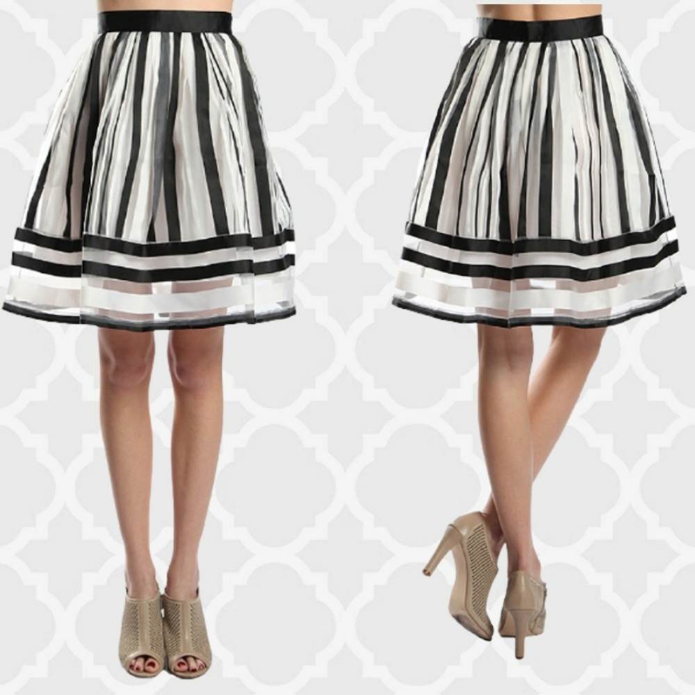 ANTHROPOLOGIE BLACK AMD WHITE STRIPE MIDI SKIRT